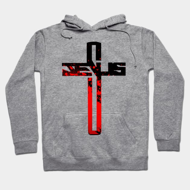 Red and Black Jesus Cross Hoodie by AlondraHanley